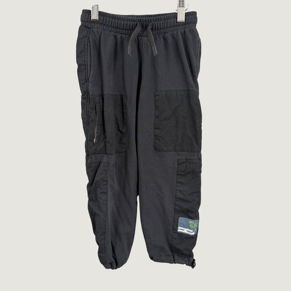 Zara Kids Black Cargo Jogger Sweatpants 100% Cotton Size 6 Draw All Day Graphic